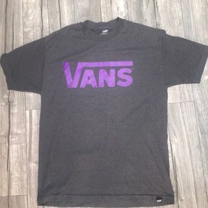 (M) Large Dark Gray VANS T-shirt. Purple lettering